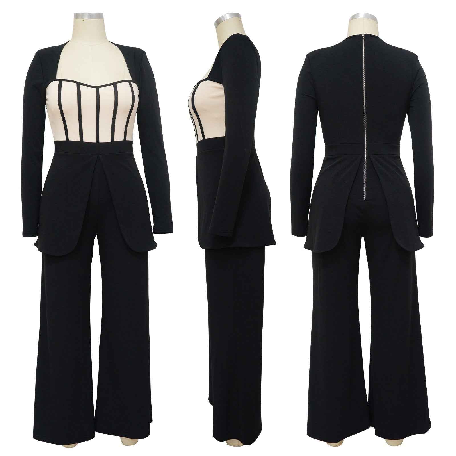 Sexy Waist Trimming Color Contrast Patchwork Jumpsuit