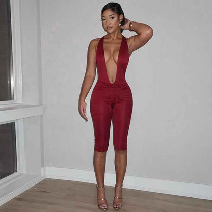 Elegant Sexy Sleeveless Deep V Plunge Halter Jumpsuit