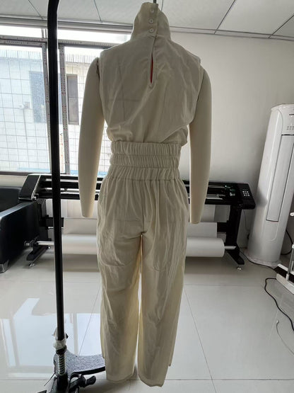 Elegant Women Simple Cotton Linen Jumpsuit