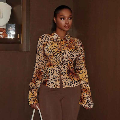 Leopard Print Slim Fit Button up Blouse