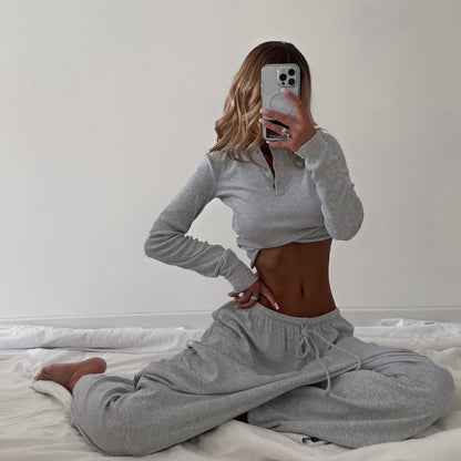 Sunken Top Drawstring Pajamas Set Solid Color Loose Two Piece Loungewear Set MUNSIEUR Essential