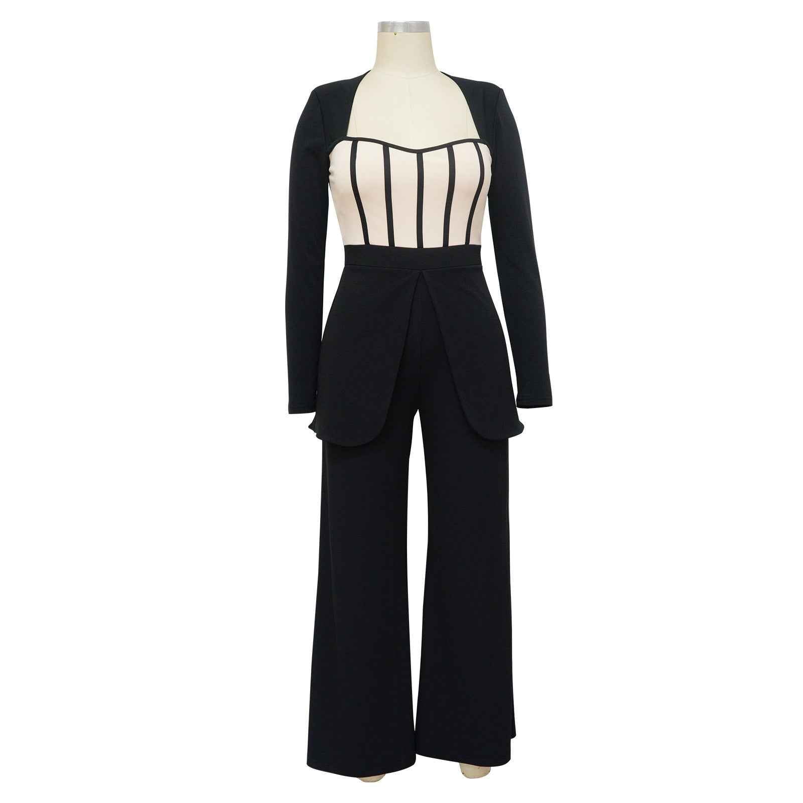 Sexy Waist Trimming Color Contrast Patchwork Jumpsuit