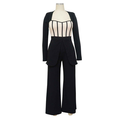 Sexy Waist Trimming Color Contrast Patchwork Jumpsuit