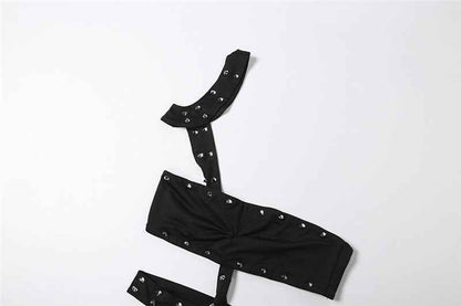 Unique Rivet Sexy Cutout Tight Five Point Jumpsuit