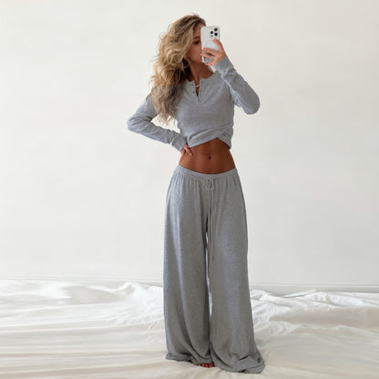 Sunken Top Drawstring Pajamas Set Solid Color Loose Two Piece Loungewear Set MUNSIEUR Essential