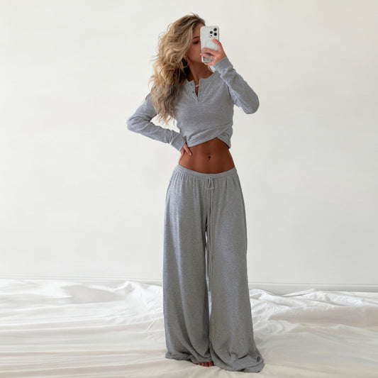 Sunken Top Drawstring Pajamas Set Solid Color Loose Two Piece Loungewear Set MUNSIEUR Essential