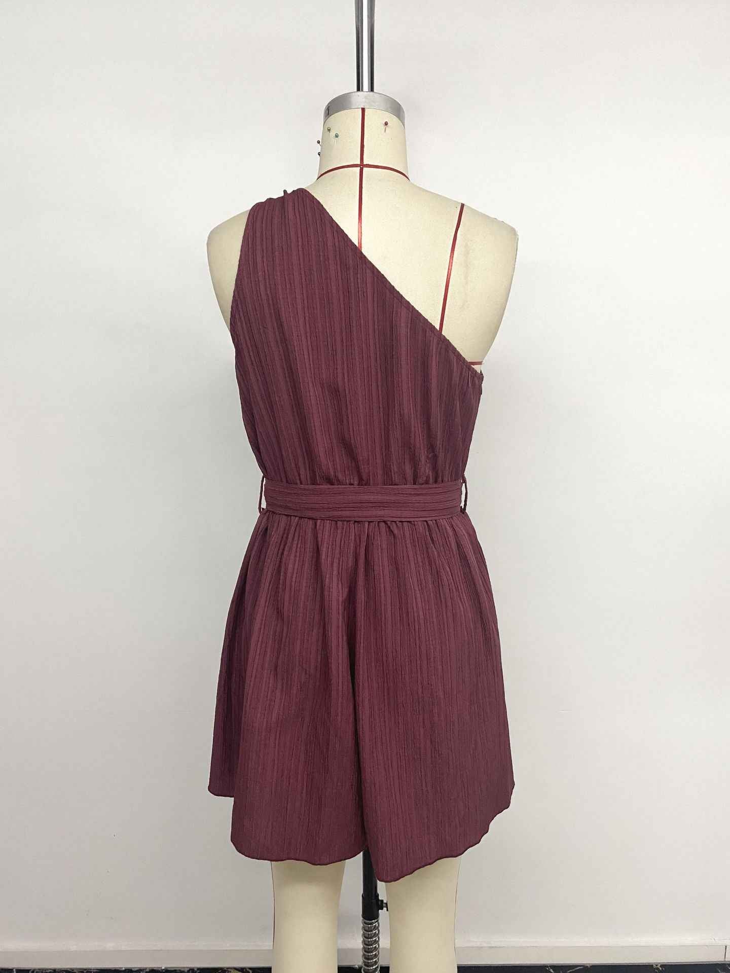 Solid Color One Shoulder Lace up Romper