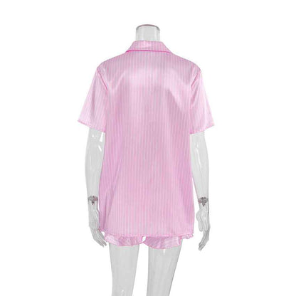 Summer Pink Striped Casual Loose Pajamas Women's