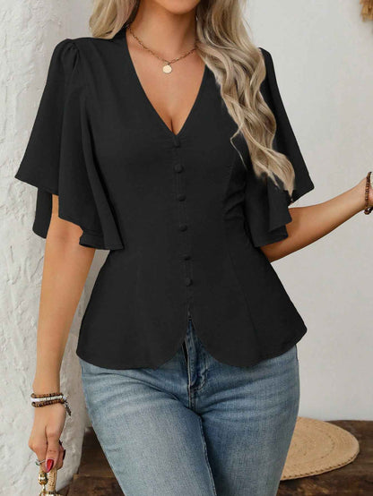 Elegant Solid Color Blouse