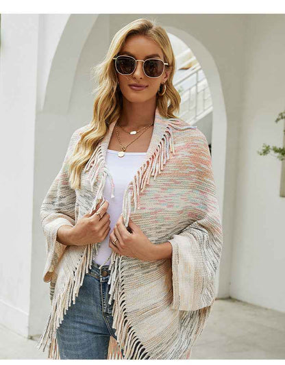 Shawl Sweater Tassel Hem Cardigan