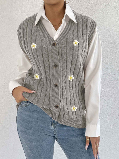 Sweater Vest Twist Woven Three Dimensional Floral Stitching (Small Only)