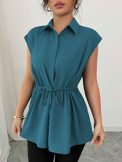 Solid Color Polo Collar Women's T-shirt
