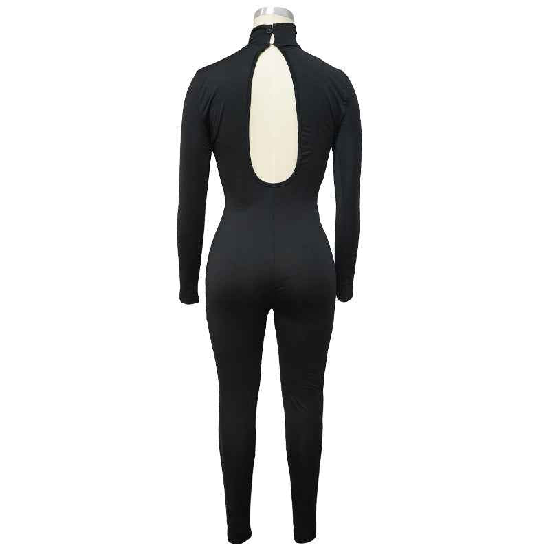 Sexy Lace Up Stitching See Through Long Sleeve Jumpsuit
