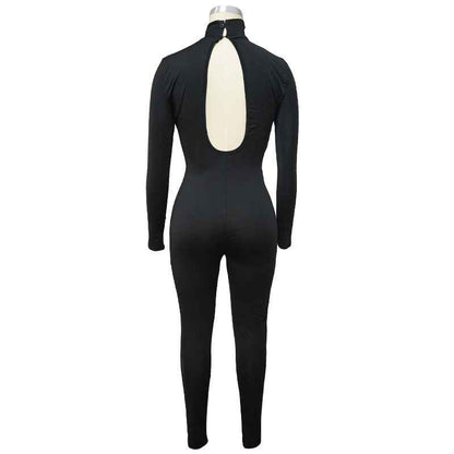 Sexy Lace Up Stitching See Through Long Sleeve Jumpsuit