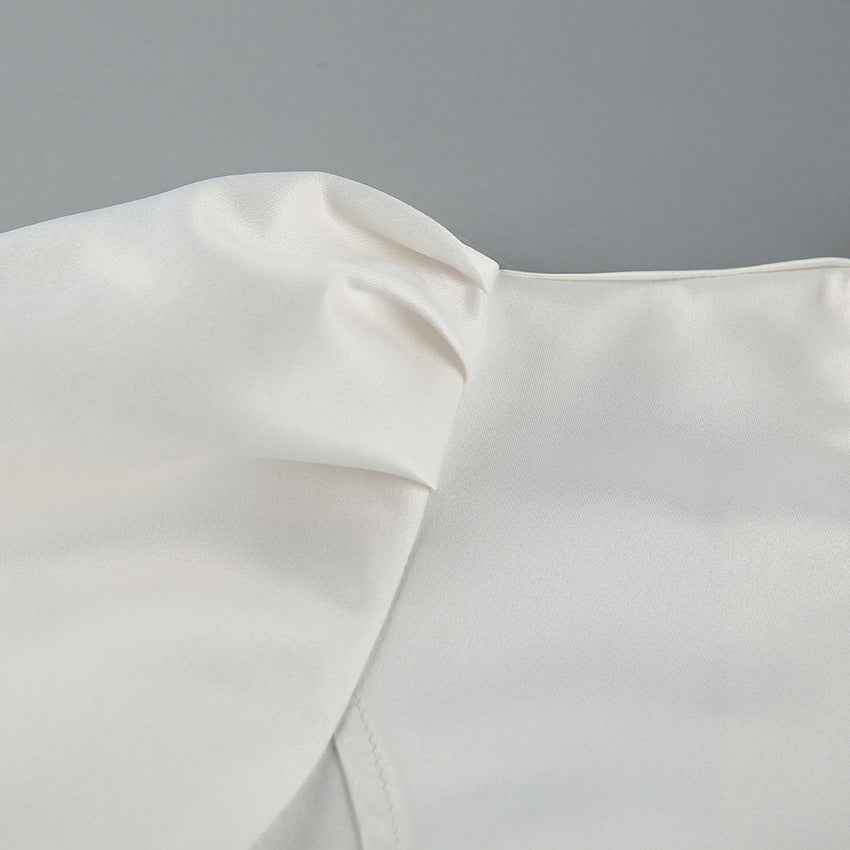 Spring Arrival French Stand Collar Puff Sleeve Blouse