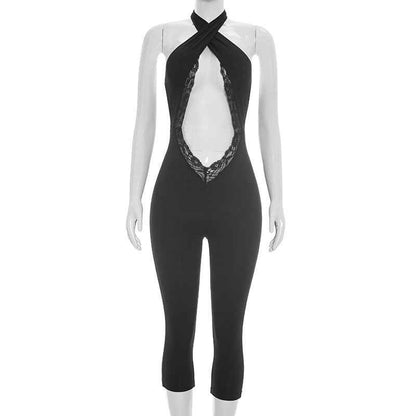 MUNSIEUR Slim Fit Sleeveless Halter Cross Jumpsuit