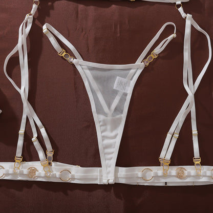 Heavy Craft Metallic Decorative Button Mesh See through Lingerie set MUNSIEUR