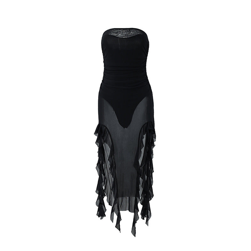 Tube Top See through Net Stitching Jellyfish Lace Dress