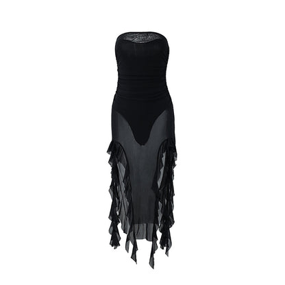 Tube Top See through Net Stitching Jellyfish Lace Dress