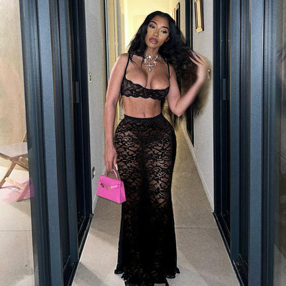 2pc Set Cutout Sling Top High Streetwear Skirt Set