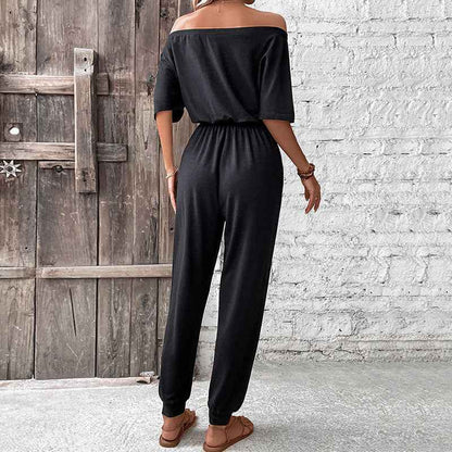 Summer Casual Jumpsuit off Shoulder Solid Color One Piece New Arrivals