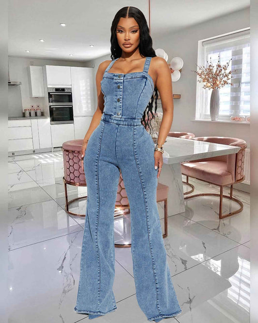 Denim Jumpsuit Women Slim Fit Stone Washed Suspender