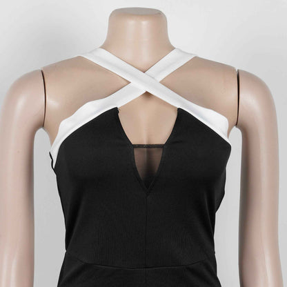 Elegant Office Contrast Color Cross Strap Jumpsuit