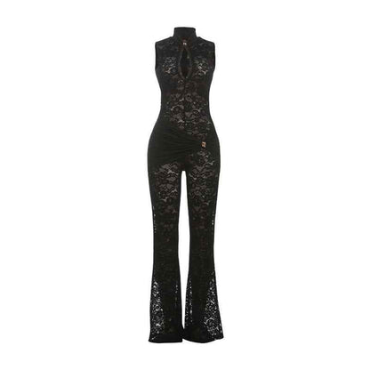 Lace Stitching Sleeveless Sexy High Waist Slim Fit Micro Pull Jumpsuit
