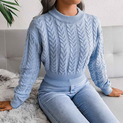 Waist Trimming Knitted Cropped Sweater