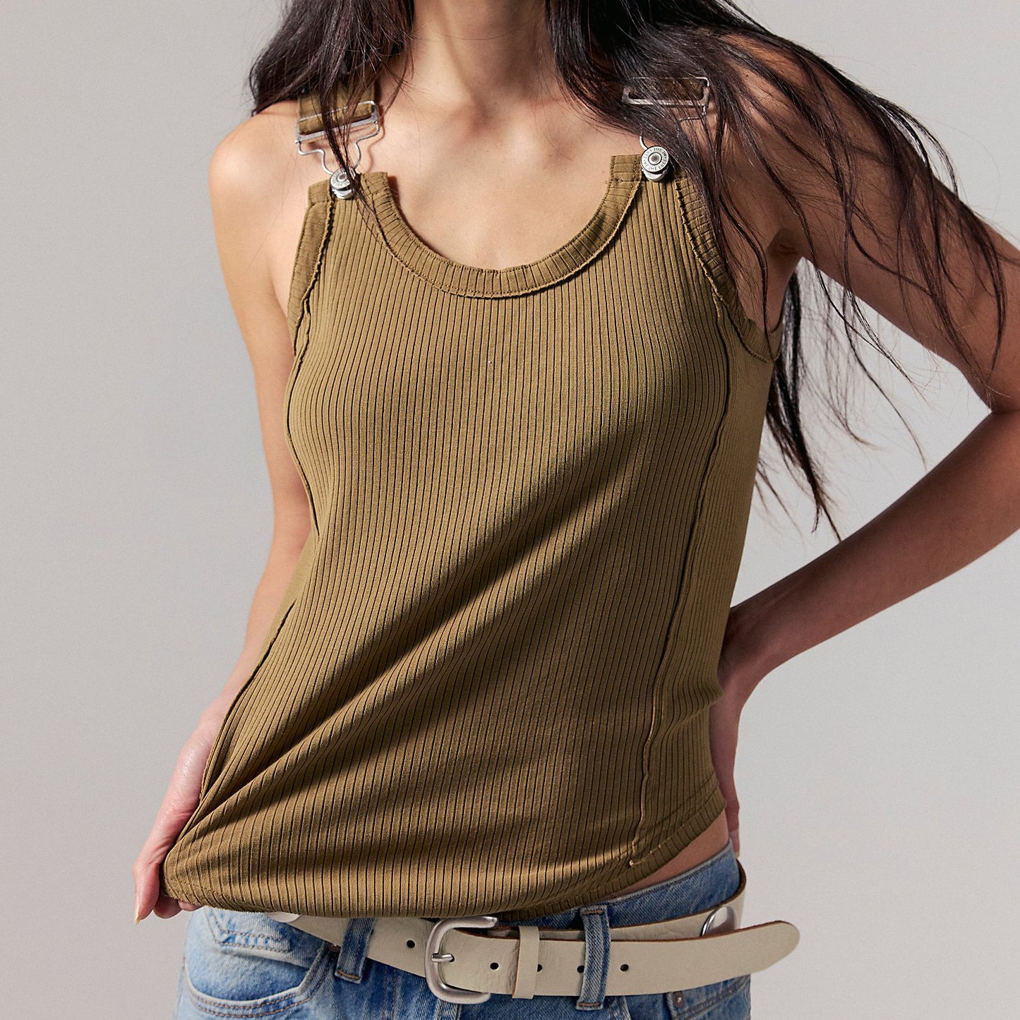 Slim Fit Adjustable Buckle Multi Color Spaghetti Strap Camisole Top T-shirt