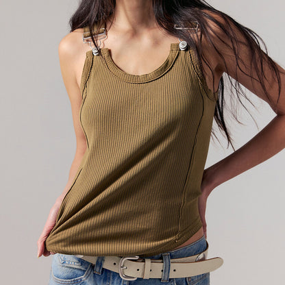 Slim Fit Adjustable Buckle Multi Color Spaghetti Strap Camisole Top T-shirt