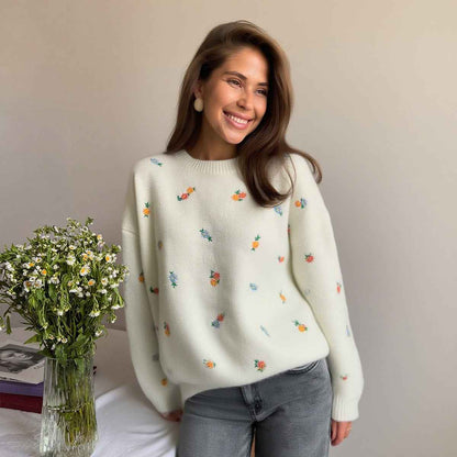Pullover Embroidered Floral Sweater