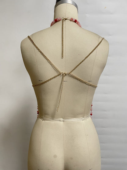 Multi Layer Pearl Halter Out Camisole T-shirt