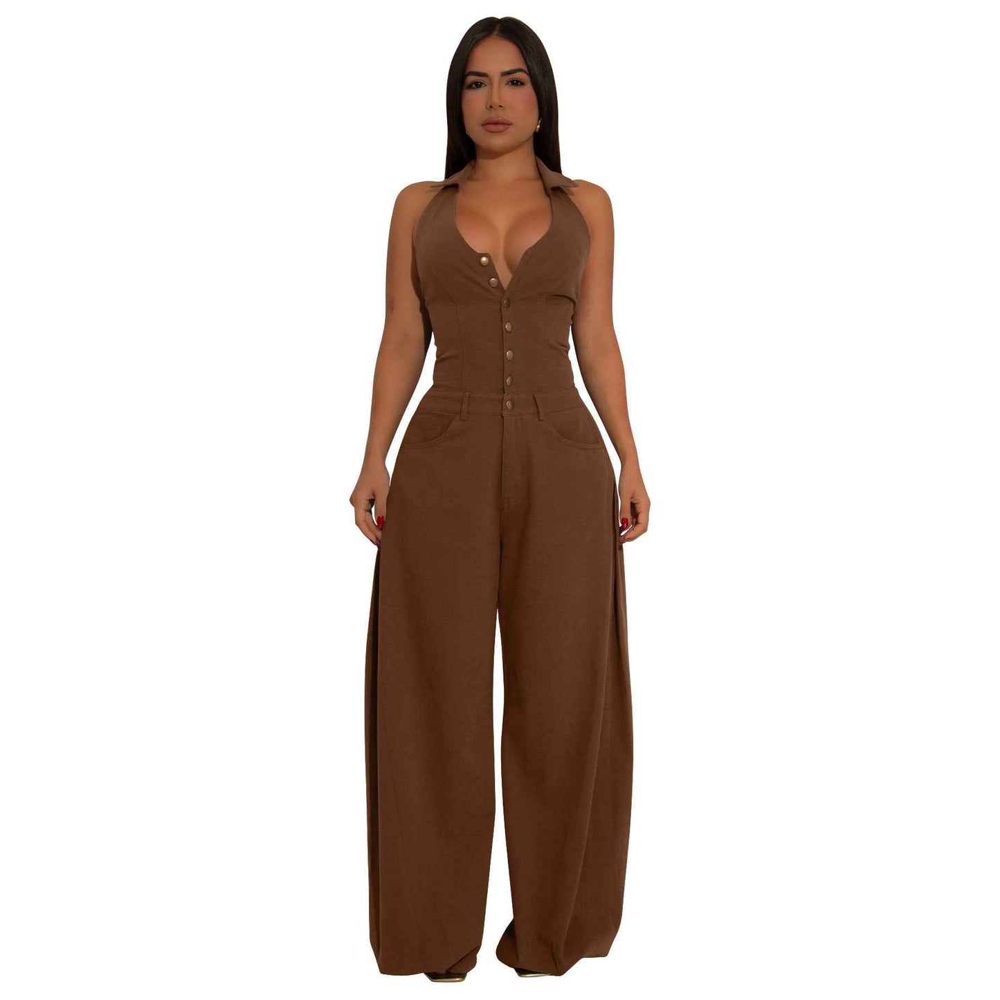 Sleeveless Backless Casual Jumpsuit w Pockets