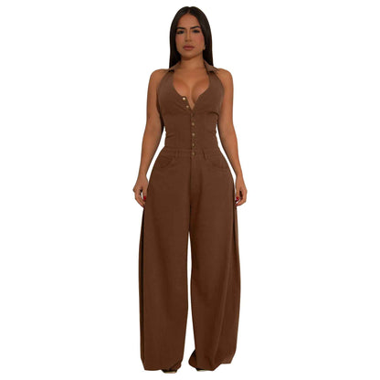 Sleeveless Backless Casual Jumpsuit w Pockets