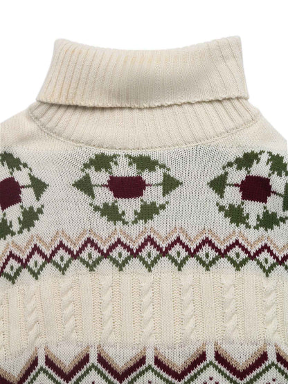 Ethnic Pattern Turtleneck Knitted Jacquard Pullover Sweater Women