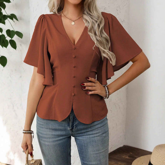 Elegant Solid Color Blouse