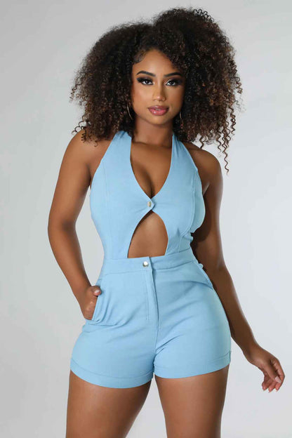 Solid Color High Waist Sexy Hollow Out Cutout Sleeveless Lace-up Romper