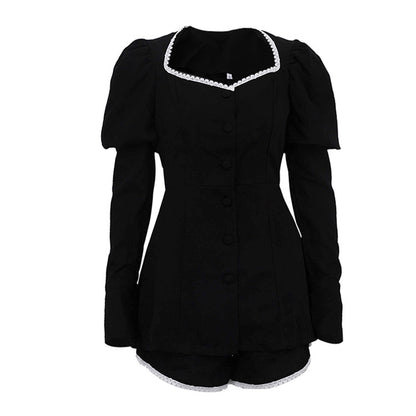 Women's Puff Sleeve Square Collar Cardigan Set Two Piece Bottoms Set MUNSIEUR