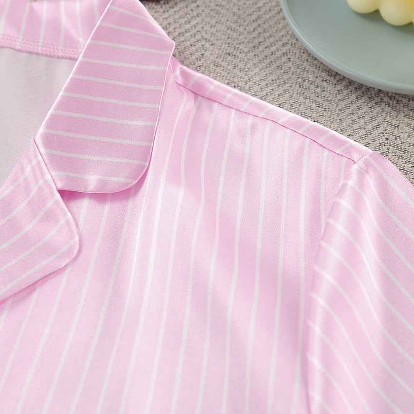 Summer Pink Striped Casual Loose Pajamas Women's