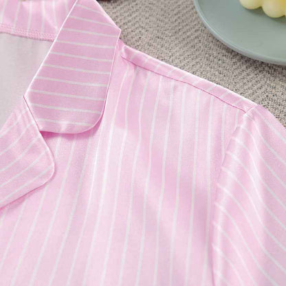 Summer Pink Striped Casual Loose Pajamas Women's