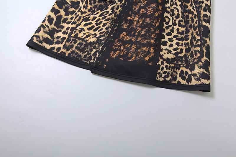 Leopard Pattern print Casual Bandage Trench Jacket