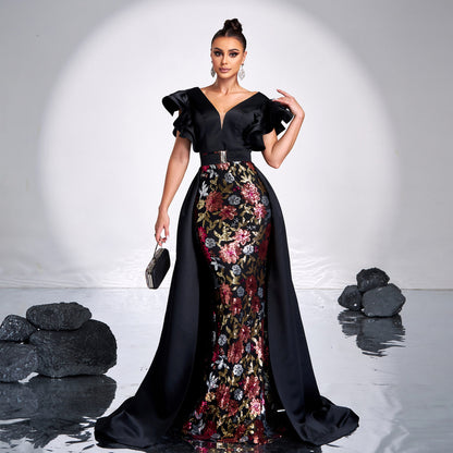 Slim Fit Sheath Elegant Sequined Fishtail Evening Dress