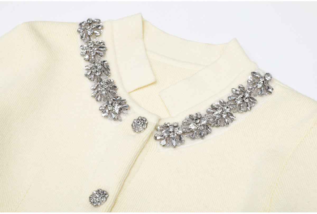 Spring Autumn Rhinestone Knitted All Matching Women Cardigan Sweater
