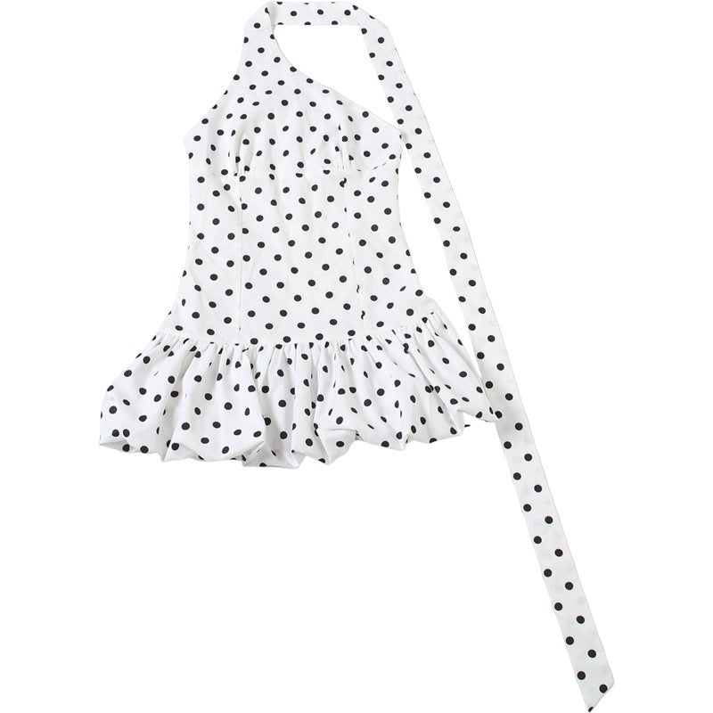 Summer Women Sexy Polka Dot Print Ribbon Waist Tight Sheath Dress