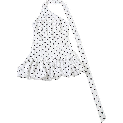Summer Women Sexy Polka Dot Print Ribbon Waist Tight Sheath Dress