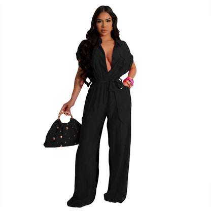 Solid Color Jumpsuit with Pockets