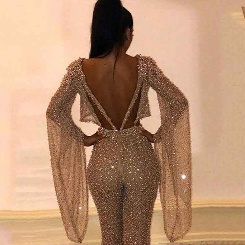 Long Sleeved Backless Jumpsuit Cropped