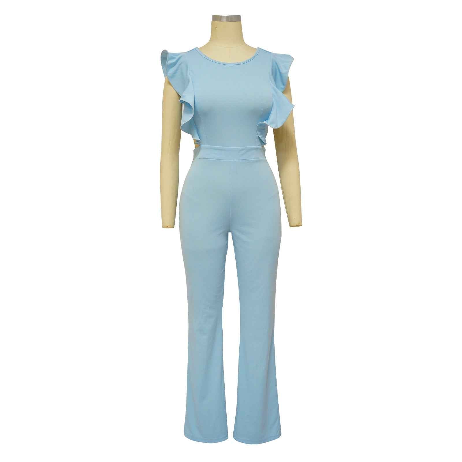 Ruffled Solid Color Jumpsuit