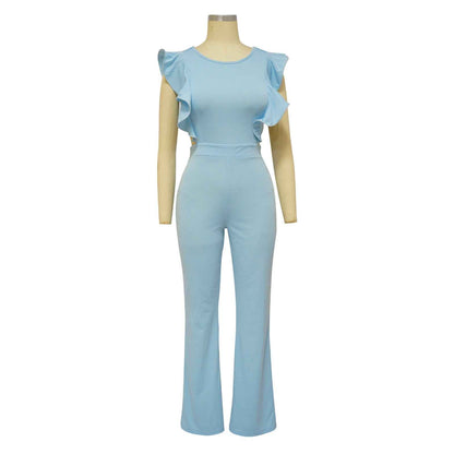Ruffled Solid Color Jumpsuit